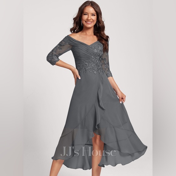 NEW JJ’s House Womens Sz 10 Cocktail Dress Steel Gray Lace Special Occasion